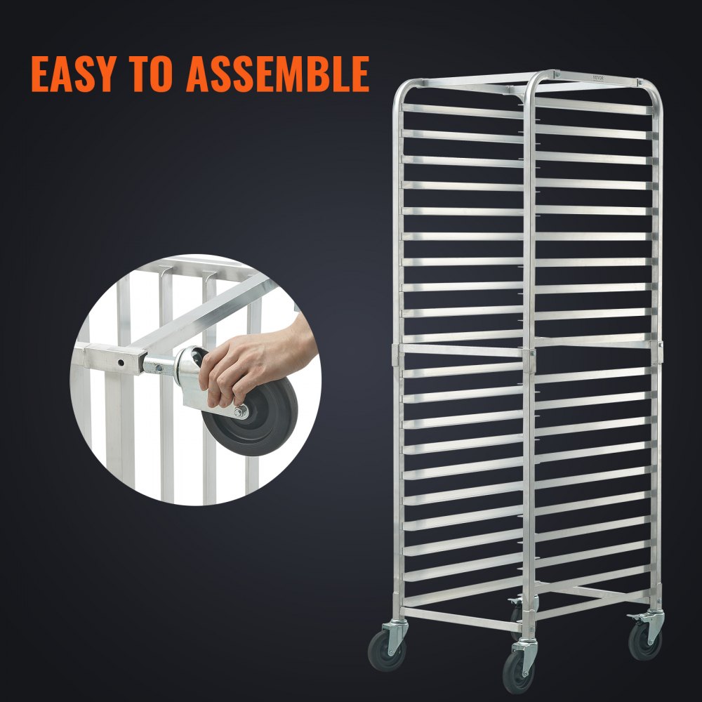VEVOR Bun Pan Rack, 20-Tier Commercial Bakery Racks with Brake Wheels, Aluminum Racking Trolley Storage for Half & Full Sheet, Speed Rack For Kitchen Home, Bread Baking Equipment, 66 x 51.8 x 177.8 cm