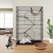 VEVOR Catio, 4-poschodové veľké vnútorné klietky pre mačky, odnímateľná kovová ohrádka s otočnými kolieskami o 360°, s 3 rebríkmi a hojdacou sieťou pre 1-3 mačky, 35,4 x 23,6 x 51 palcov