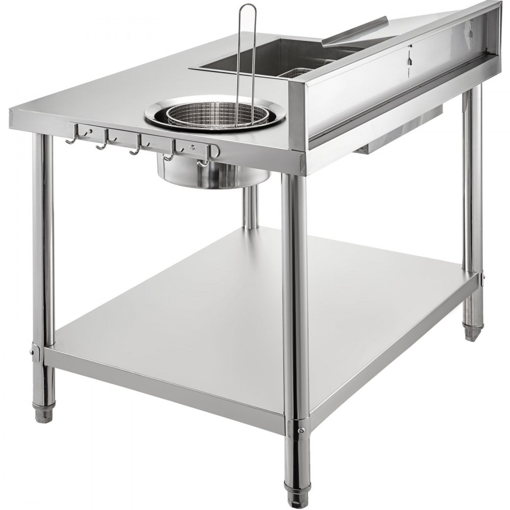 Breading Table Station Fried Food Chicken Fish 100X70cm Stainless Steel Tabletop