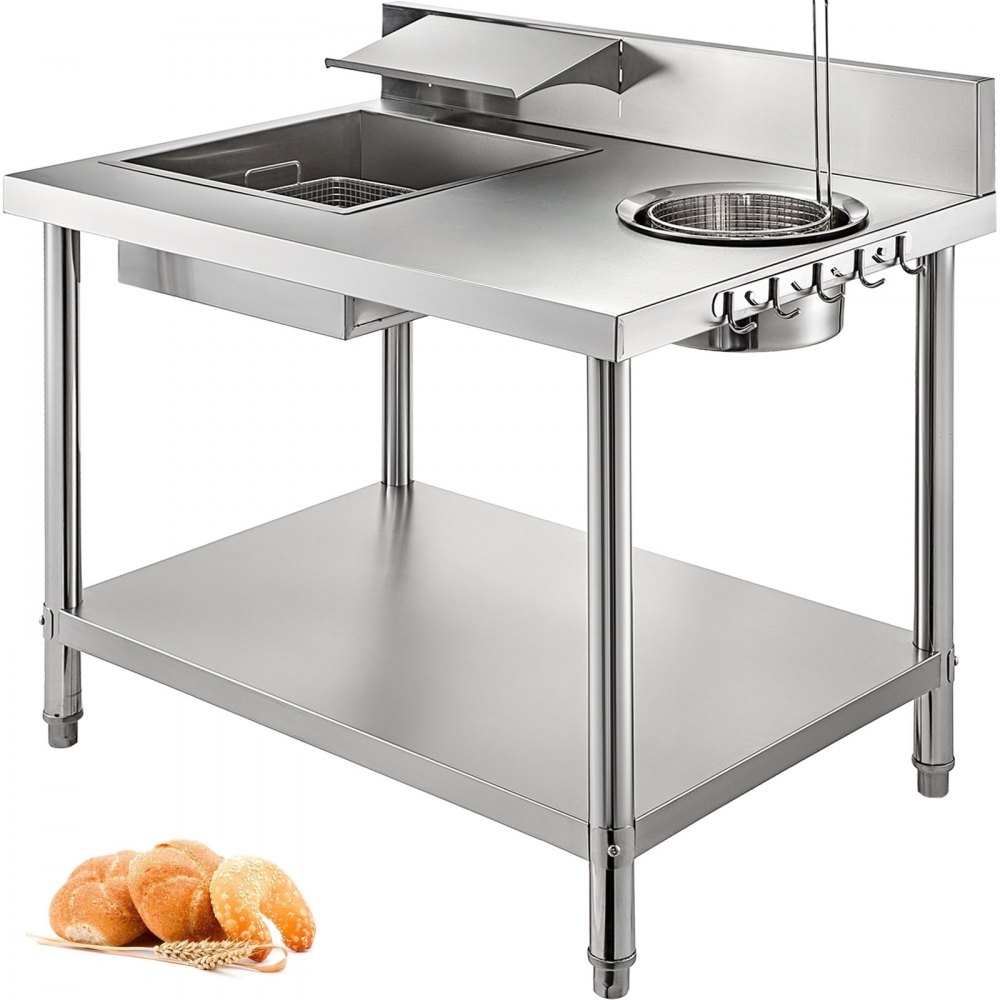 Breading Table Fried Food Prep Station, Stainless Steel Commercial Kitchen  Prep & Work Table, with 1 Base for Dip Tub, One Container for Flour