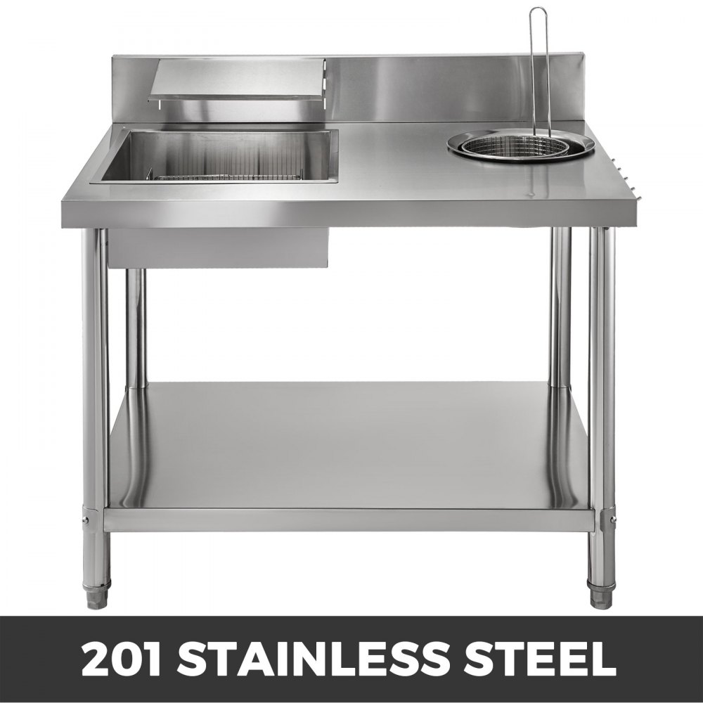 Breading Table Fried Food Prep Station, Stainless Steel Commercial Kitchen  Prep & Work Table, with 1 Base for Dip Tub, One Container for Flour