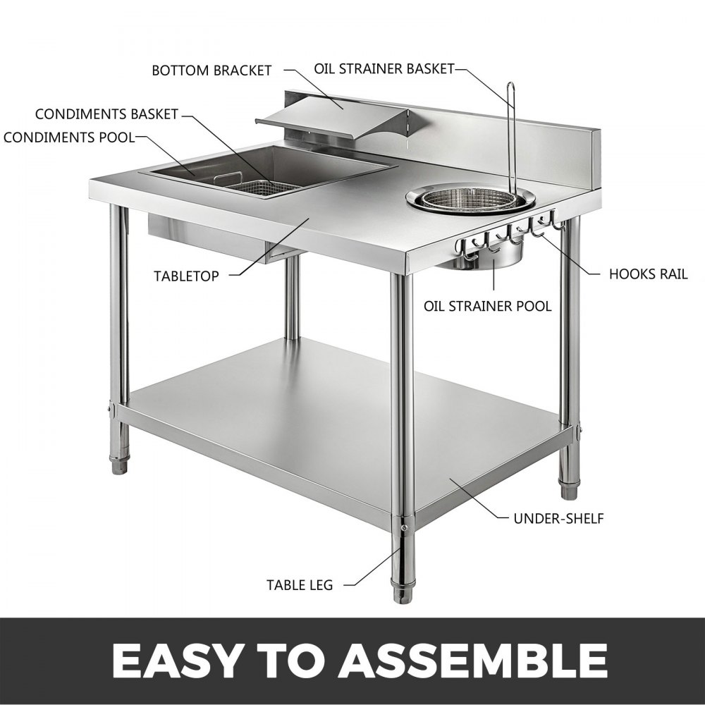 Breading Table 100x70x80cm Breader Station Fried Chicken Stainless Steel Worktop