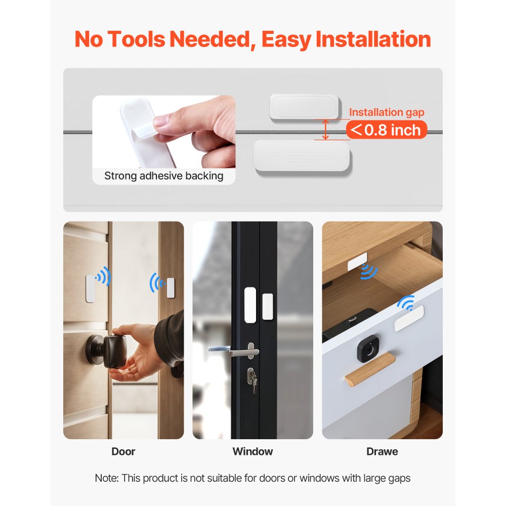 VEVOR Door Chime, DC 12V, Wireless Door Open Contact Sensor Alarm Chime with 656 ft Range, 58 Chimes & 5 Adjustable Volume, Doors Ringer Alert for Business, Store, Home, Office When Entering