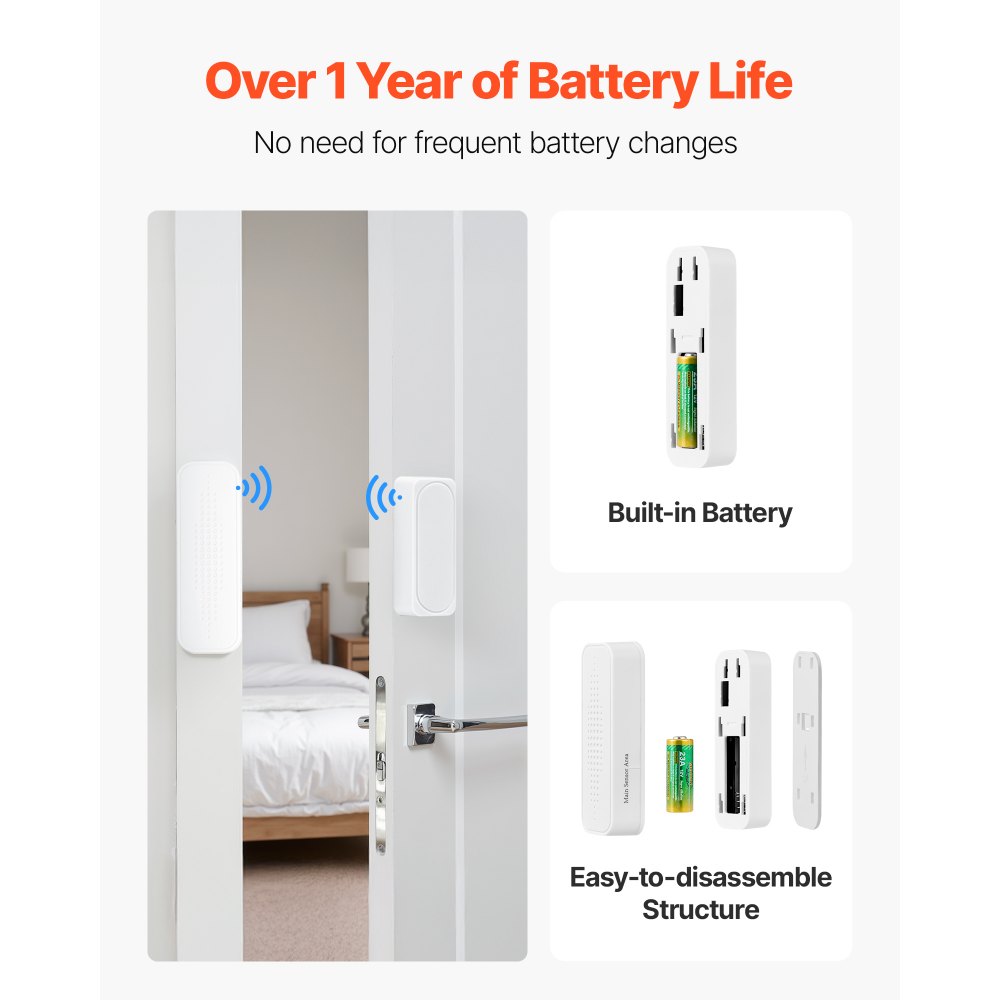 VEVOR Door Chime, DC 12V, Wireless Door Open Contact Sensor Alarm Chime with 656 ft Range, 58 Chimes & 5 Adjustable Volume, Doors Ringer Alert for Business, Store, Home, Office When Entering