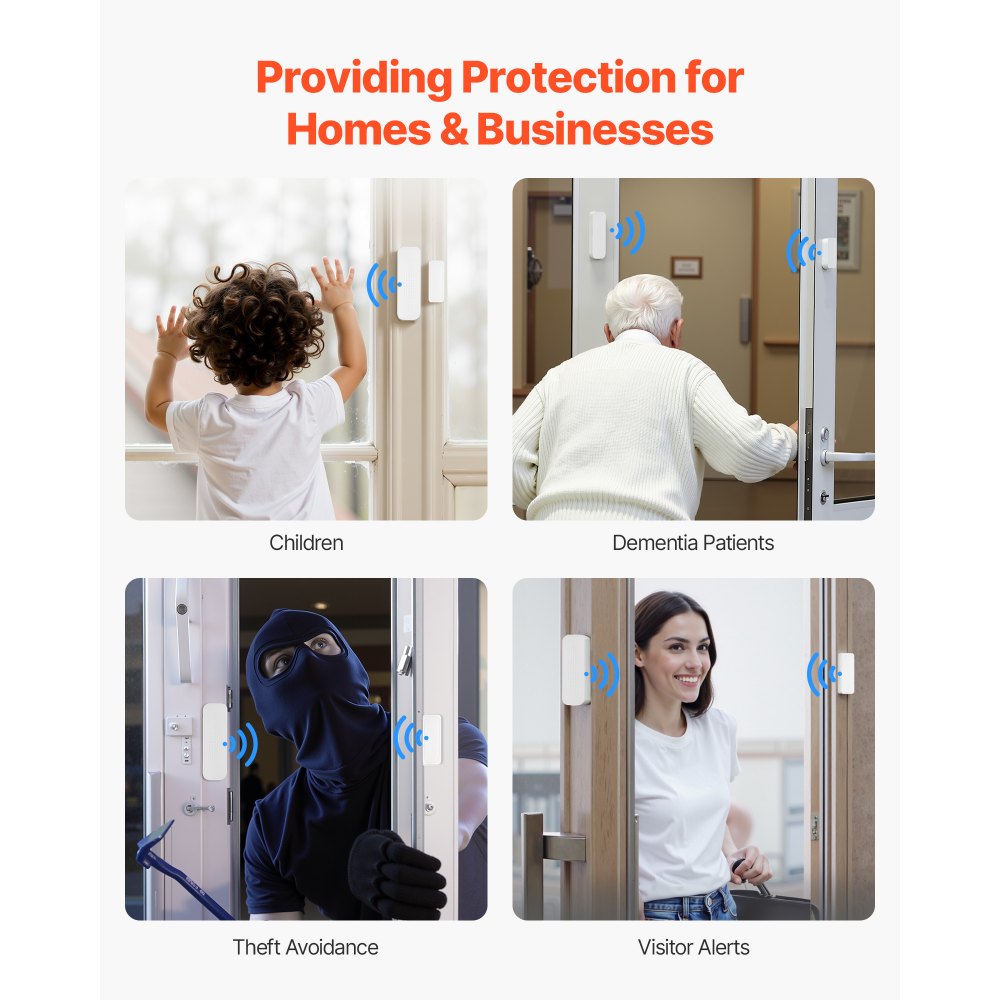 VEVOR Door Chime, DC 12V, Wireless Door Open Contact Sensor Alarm Chime with 656 ft Range, 58 Chimes & 5 Adjustable Volume, Doors Ringer Alert for Business, Store, Home, Office When Entering