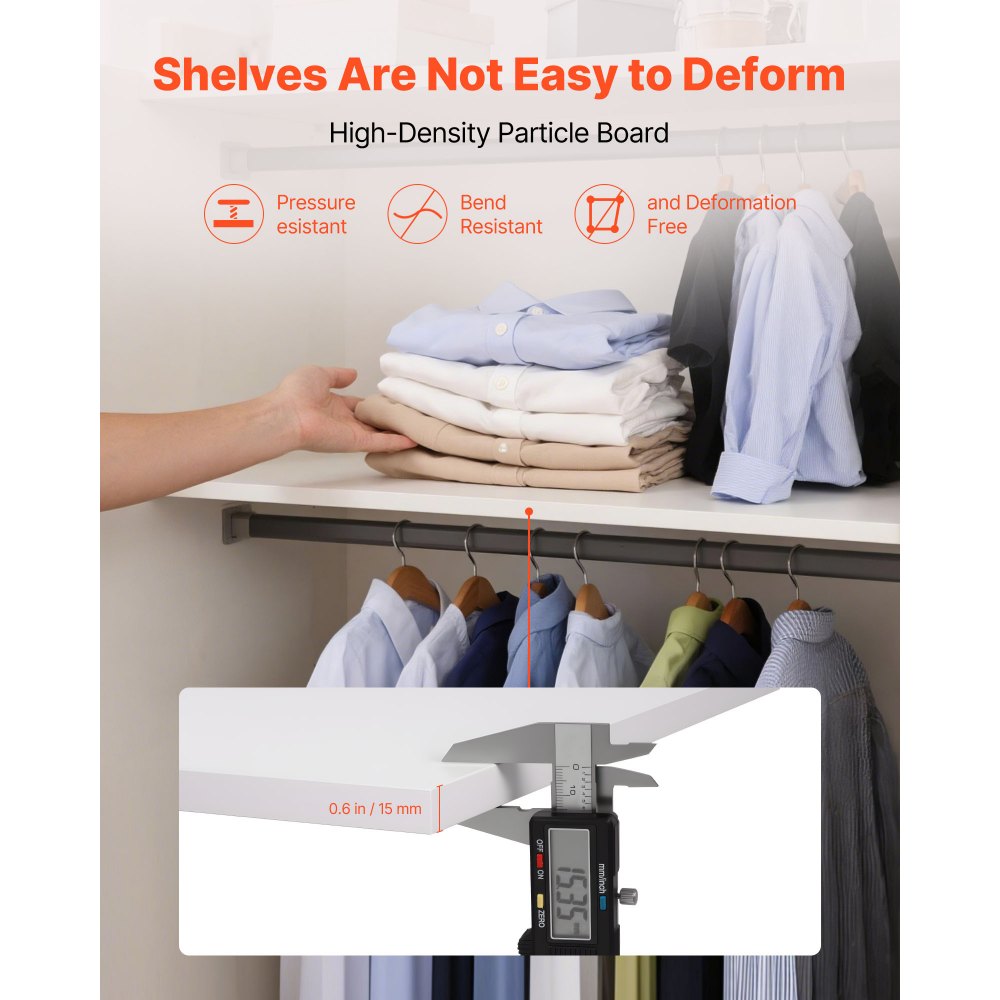 VEVOR Melamine Shelves, 2 Piece, Wooden Cabinet Shelves Cut to Size for Closet System, Replacement Cabinet Shelf, Versatile Use Wardrobe Board for Closets, Cabinets, or any custom Shelving Needs