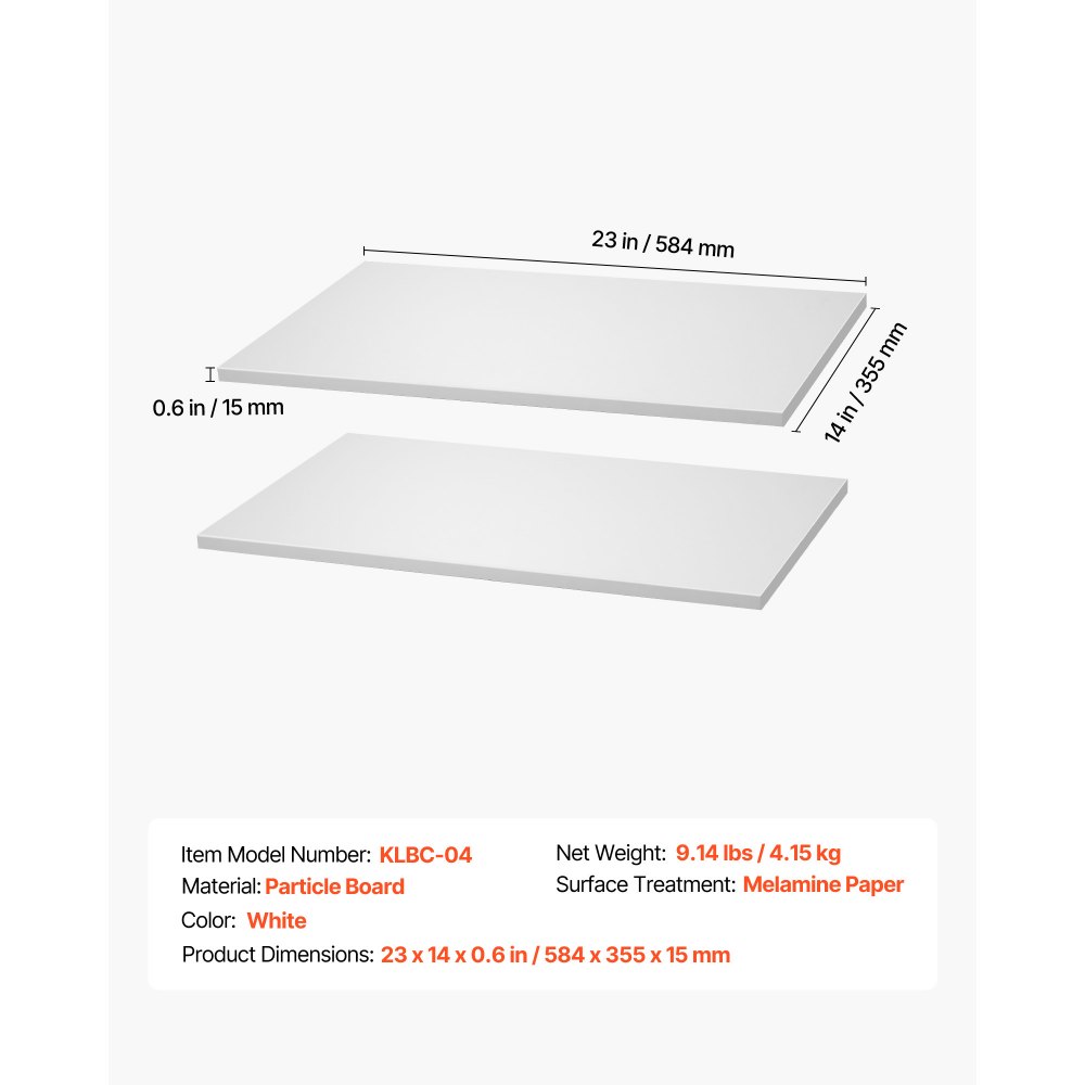 VEVOR Melamine Shelves, 2 Piece, Wooden Cabinet Shelves Cut to Size for Closet System, Replacement Cabinet Shelf, Versatile Use Wardrobe Board for Closets, Cabinets, or any custom Shelving Needs