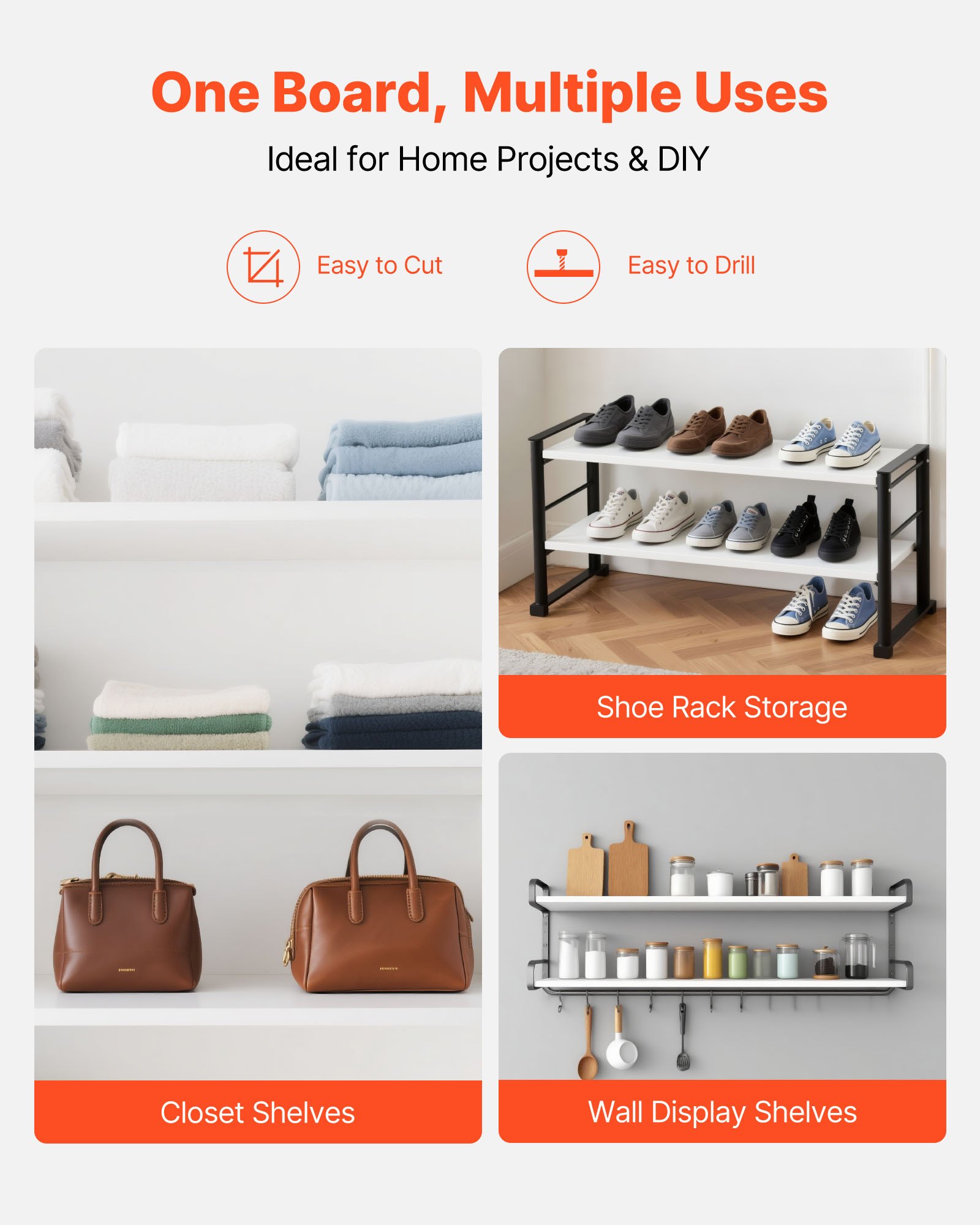 VEVOR Melamine Shelves, 2 Piece, Wooden Cabinet Shelves Cut to Size for Closet System, Replacement Cabinet Shelf, Versatile Use Wardrobe Board for Closets, Cabinets, or any custom Shelving Needs