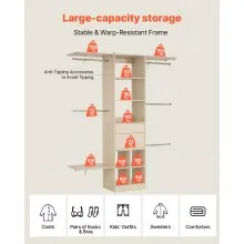 VEVOR Closet System with 2 Drawers, Adjustable Height Wooden Closet Organizers, Modern Walk-in Wardrobe Organization with 5 Retractable Clothes Hanger Rods, Freestanding Garment Rack Storage, Grey