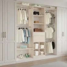 VEVOR Closet System with 2 Drawers, Adjustable Height Wooden Closet Organizers, Modern Walk-in Wardrobe Organization with 5 Retractable Clothes Hanger Rods, Freestanding Garment Rack Storage, Grey
