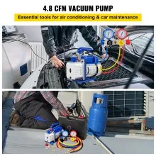 VEVOR Vacuum Pump 4.8CFM 1/3 HP Single Stage HVAC A/C Refrigeration Kit 5PA Ultimate Vacuum Manifold Gauge Set R410A R134A R22 HVAC AC, 4-Way Manifold Gauge and Hose for Air Conditioning Systems
