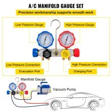 VEVOR Vacuum Pump 4.8CFM 1/3 HP Single Stage HVAC A/C Refrigeration Kit 5PA Ultimate Vacuum Manifold Gauge Set R410A R134A R22 HVAC AC, 4-Way Manifold Gauge and Hose for Air Conditioning Systems