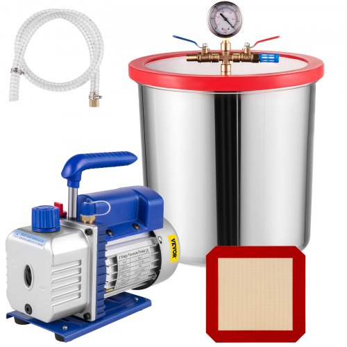 VEVOR Vacuum Chamber with Pump 3CFM 1/4HP Single Stage Vacuum Pump with High-Capacity 5 Gallon Vacuum Chamber, Vacuum Pump Chamber Kit Vacuum Degassing Chamber Kit for Air Conditioning Systems