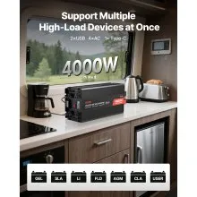 VEVOR 4000W Power Inverter, 12V DC to 120V AC Modified Sine Wave Inverter, Solar Car Charger Converter with LCD Display, Remote Control, 2 USB Ports, 4 AC Outlets, Type-C Port, for RV, Truck Outdoor