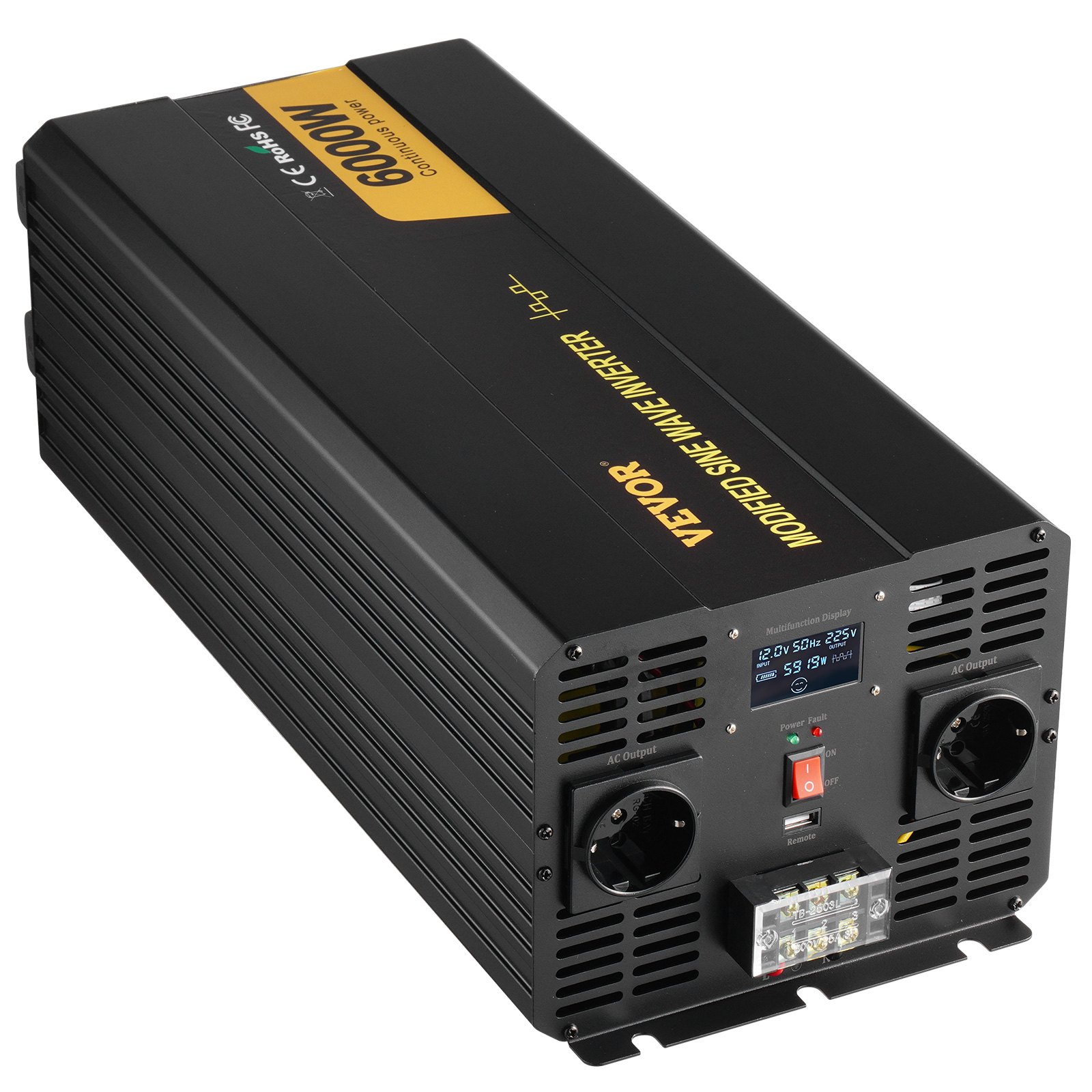 VEVOR Power Inverter, 6000W, Modified Sine Wave Inverter DC 12V to AC 230V Car Converter with LCD Display, LED Indicators EU Outlets Power Inverter, for Car RV Truck Boat Travel