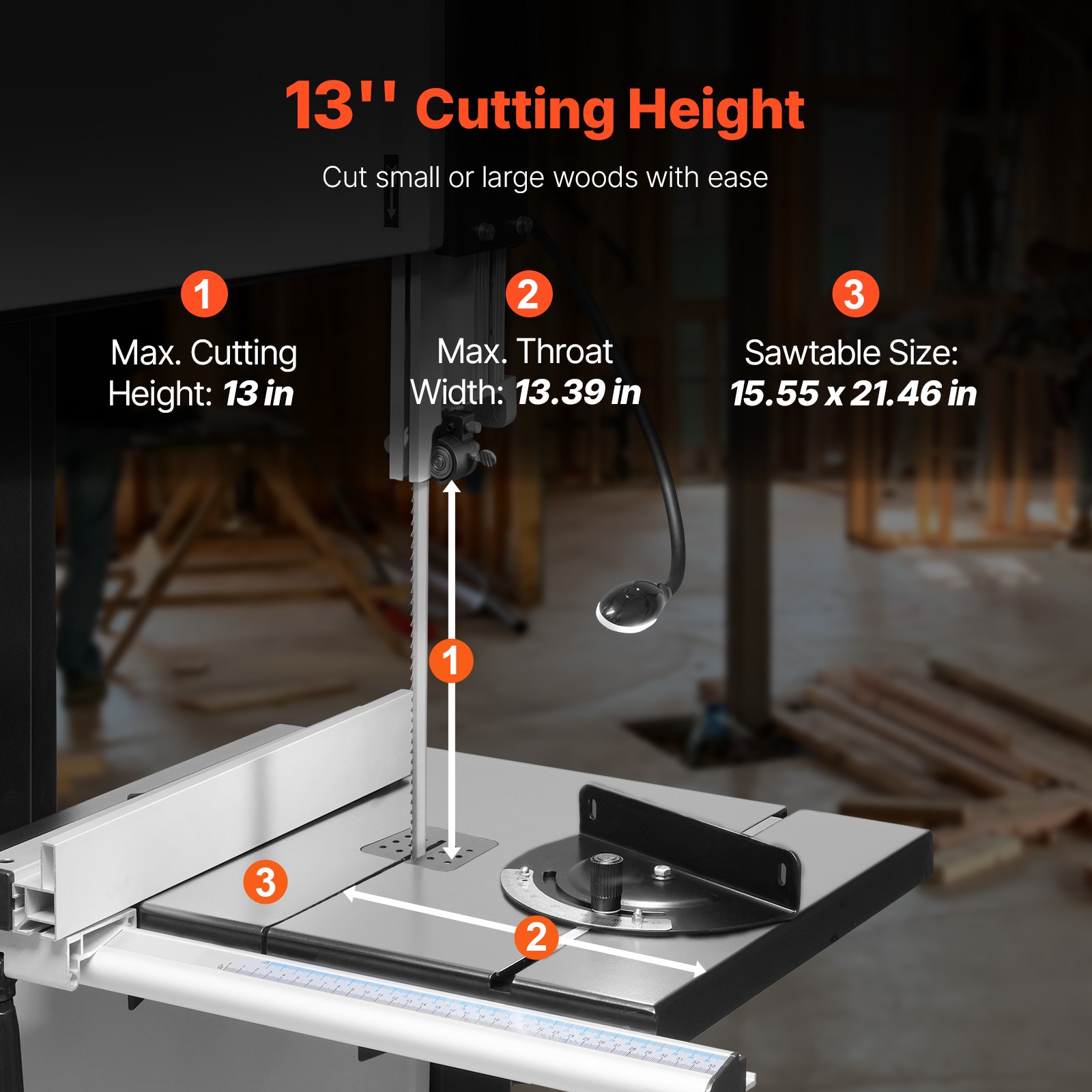 VEVOR Band Saw, 340mm / 13.39-Inch, Benchtop Bandsaw with Stand, 440-846 RPM Continuously Viable Speed, 1100W 1.5HP, 220V, Optimized Work Light, and Miter Gauge, for Woodworking Aluminum Wood Metal Copper