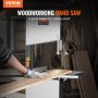 VEVOR band saw cutting wood in a workshop, highlighting its efficiency and precision for woodworking.