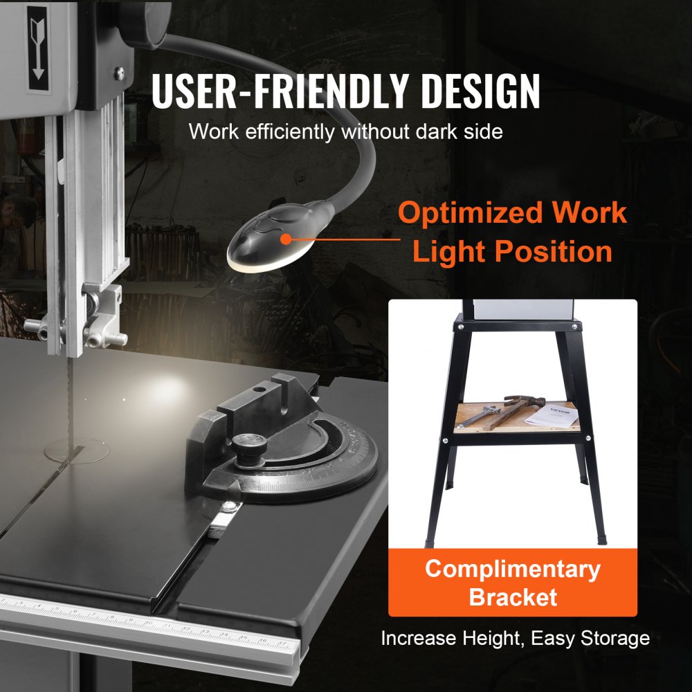 VEVOR Band Saw with Stand, 9.65-Inch, 560&1100 RPM Two-Speed Benchtop Bandsaw, 370W 1/2HP Motor 6'' Cutting Height 72.13'' Sawblade Length, with Fence and Miter Gauge, for Woodworking Aluminum Plastic