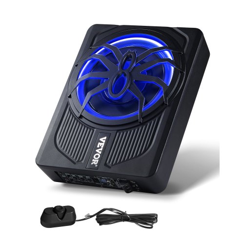 VEVOR 10" 440W Underseat Car Subwoofer, Slim Powered Car Subwoofers with Blue Ambient Light, Low Profile Audio Sub Under the Seat with Built-in Amplifier, Remote Controller for SUVs, Car, Truck, RV