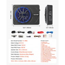 10" 440W Under Seat Car Subwoofer with Blue Ambient Light Subwoofer System