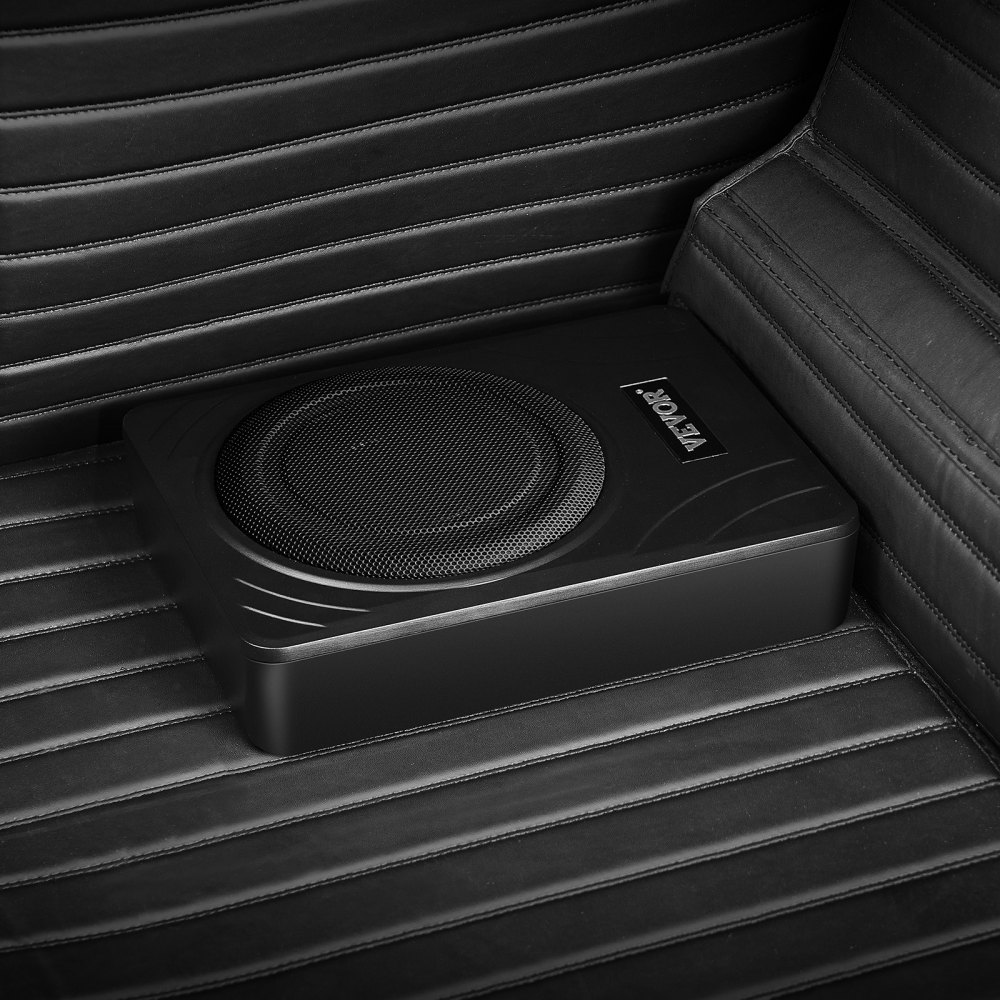 VEVOR 8" 300W Underseat Car Subwoofer, Slim Powered Car Subwoofers Under the Seat, Low Profile Audio Sub Built-in Amplifier, High/Low Level Input & Volume Controller for SUVs, Car, Truck, RV