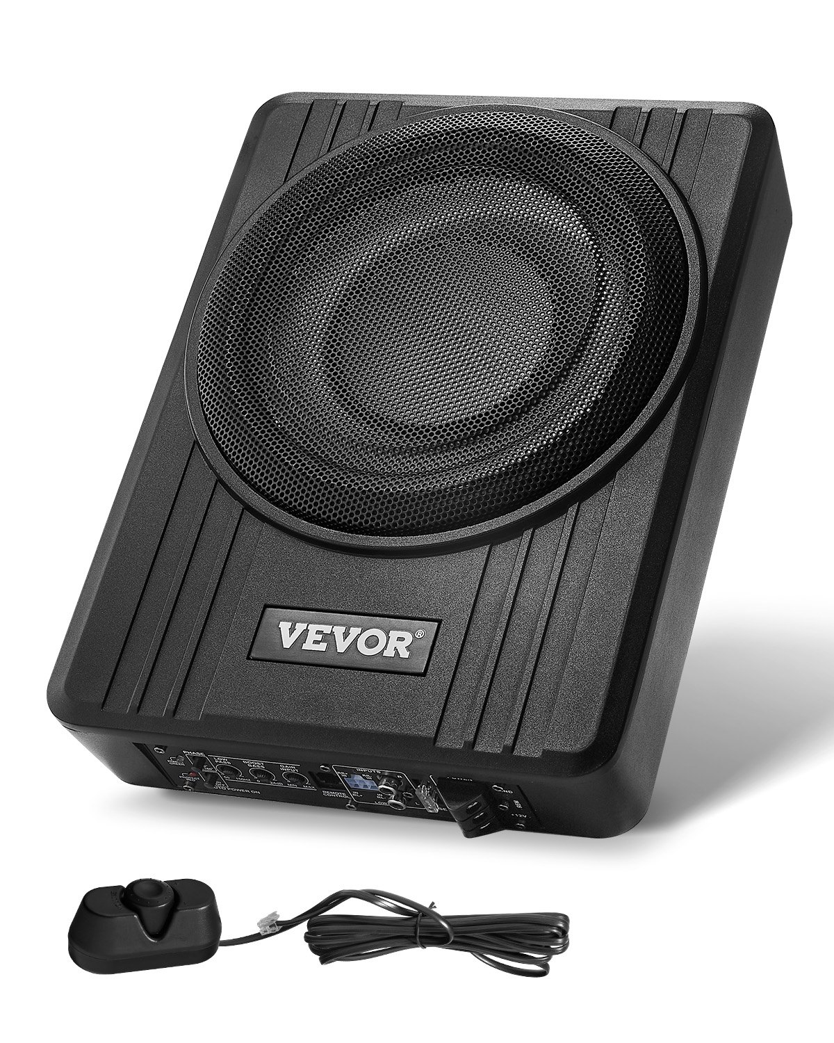 VEVOR 10" 300W Underseat Car Subwoofer, Slim Powered Car Subwoofers Under the Seat, Low Profile Audio Sub Built-in Amplifier, High/Low Level Input & Volume Controller for SUVs, Car, Truck, RV