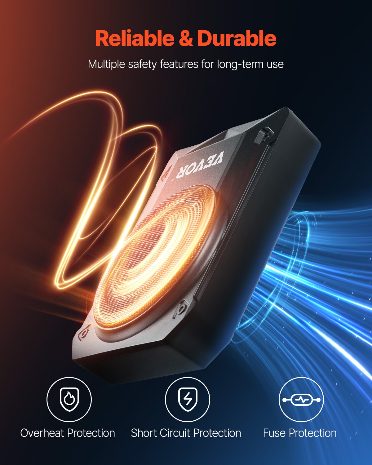 VEVOR 8" 800W Underseat Car Subwoofer, Slim Powered Car Subwoofers Under the Seat, Low Profile Audio Sub Built-in Amplifier, High/Low Level Input & Volume Controller for SUVs, Car, Truck, RV