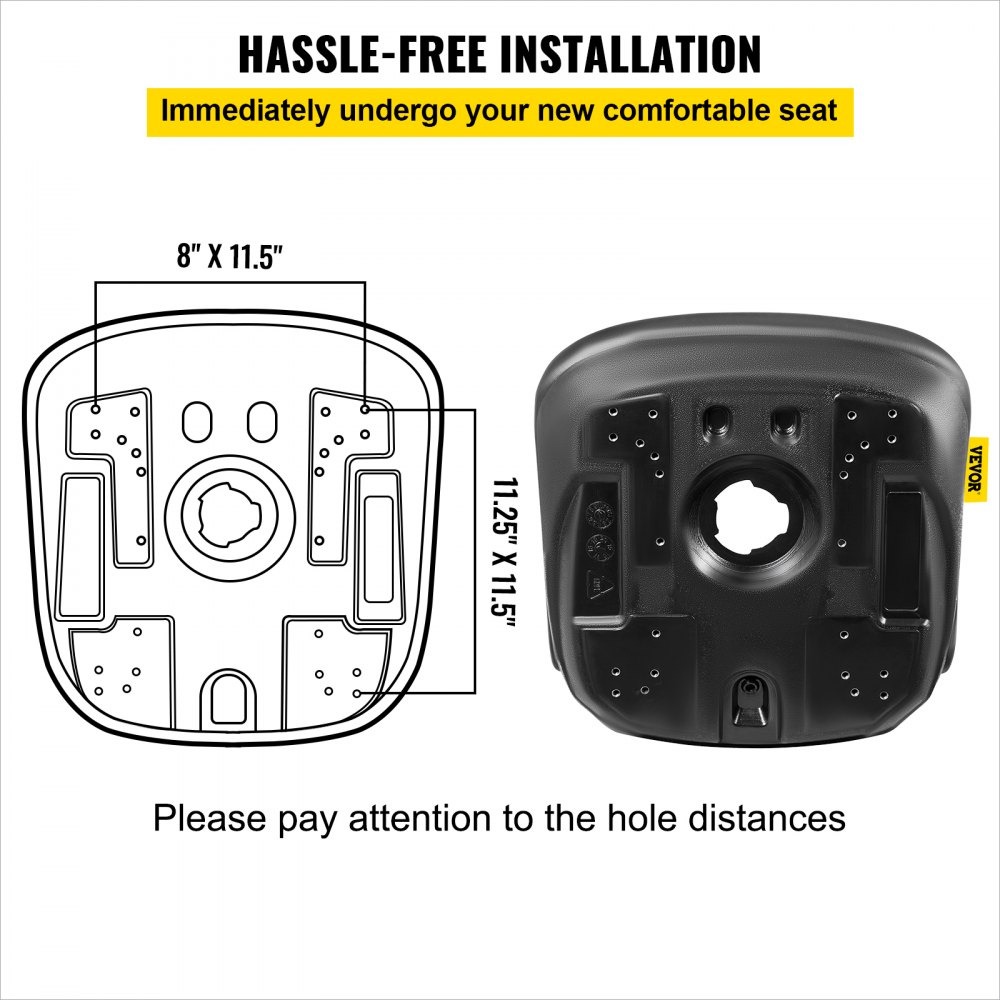 VEVOR Tractor Seat High Back Mower Seat Black Vinyl Forklift Drain Hole Pair