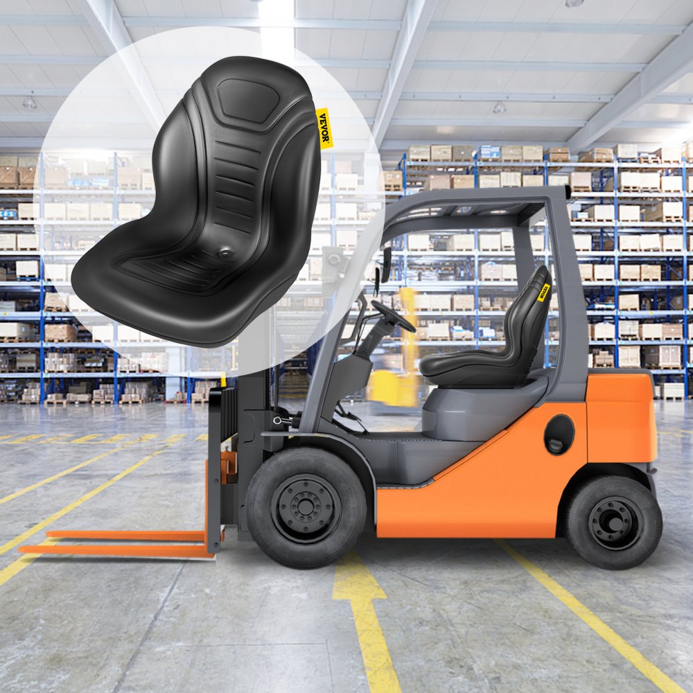 VEVOR Universal Tractor Seat Replacement 2 Pack, Compact High Back Mower Seat Pair, Black Vinyl Forklift Seat, Central Drain Hole Skid Steer Seat with Mounting Bolt Patterns
