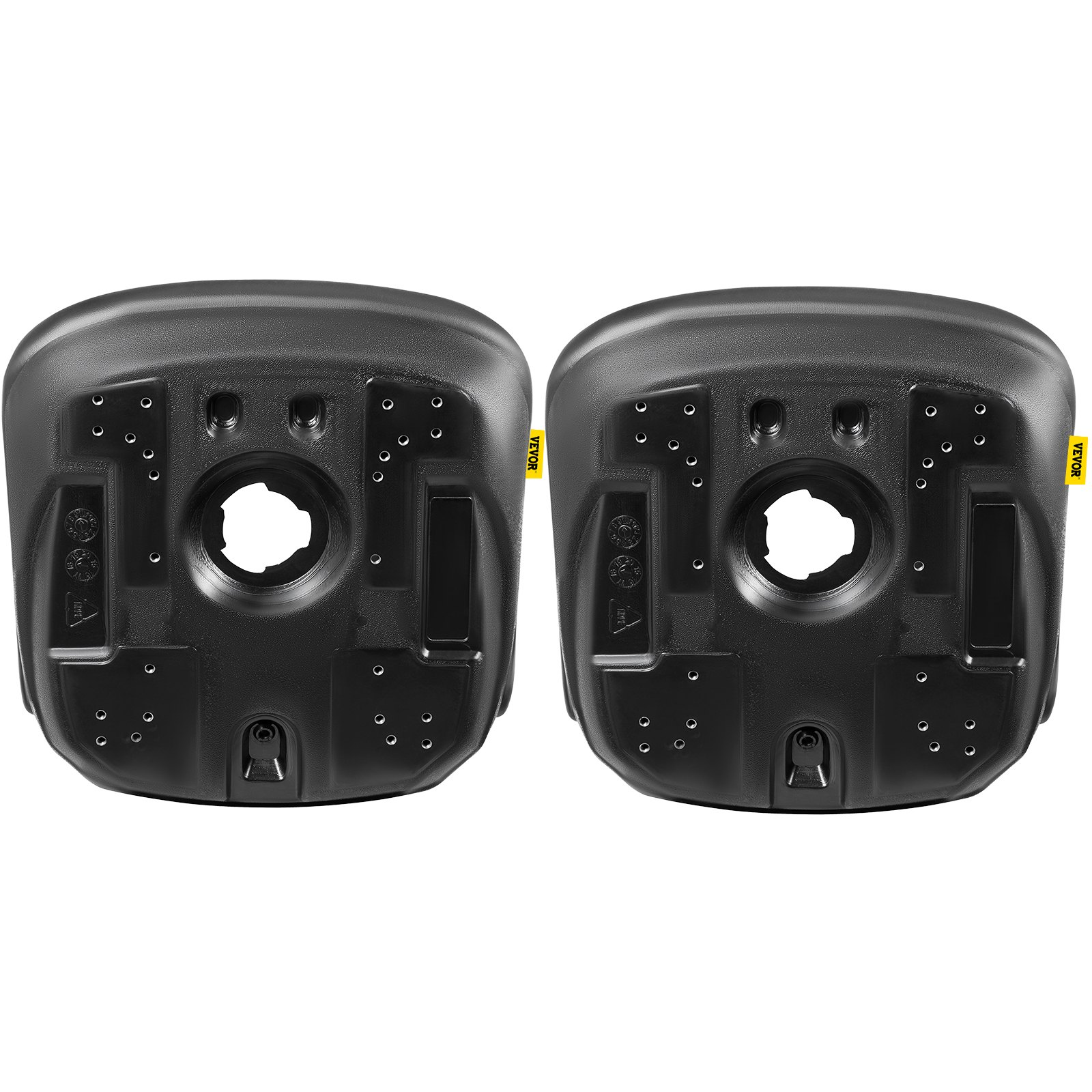 VEVOR Universal Tractor Seat Replacement, Compact High Back Mower Seat Pair, Black Vinyl Forklift Seat, Central Drain Hole Skid Steer Seat with Mounting Bolt Patterns of 8" x 11.5" & 11.25" x 11.5"