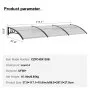 VEVOR Window Door Awning Canopy, 965 x 2975mm Door Canopy Exterior, UF50+ PC Sunshade Sheet Awnings, Outdoor Patio Awning Sun Shade, Transparent, Waterproof, for Sun Shutter, UV, Rain, Snow Protection