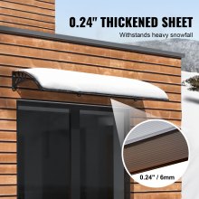VEVOR vinduesdør markise, 38" x 117" dør baldakin udvendigt, UF50+ PC solsejl plade markiser, udendørs terrasse fortelt solskærm, gennemsigtig, vandtæt, til solskodder, UV, regn, snebeskyttelse