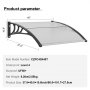 VEVOR Window Door Awning Canopy 40" x 40", UPF 50+ Polycarbonate Entry Door Outdoor Window Awning Exterior, Front Door Overhang Awning for Sun Shutter, UV, Rain, Snow Protection, Hollow Sheet