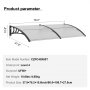 VEVOR 40" x 80" Window Door Awning Canopy, UPF 50+ Polycarbonate Entry Door Outdoor Window Awning Exterior, Front Door Overhang Awning for Sun Shutter, UV, Rain, Snow Protection, Hollow Sheet