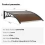VEVOR Window Door Awning Canopy 40" x 40", UPF 50+ Polycarbonate Entry Door Outdoor Window Awning Exterior, Front Door Overhang Awning for Sun Shutter, UV, Rain, Snow Protection, Hollow Sheet