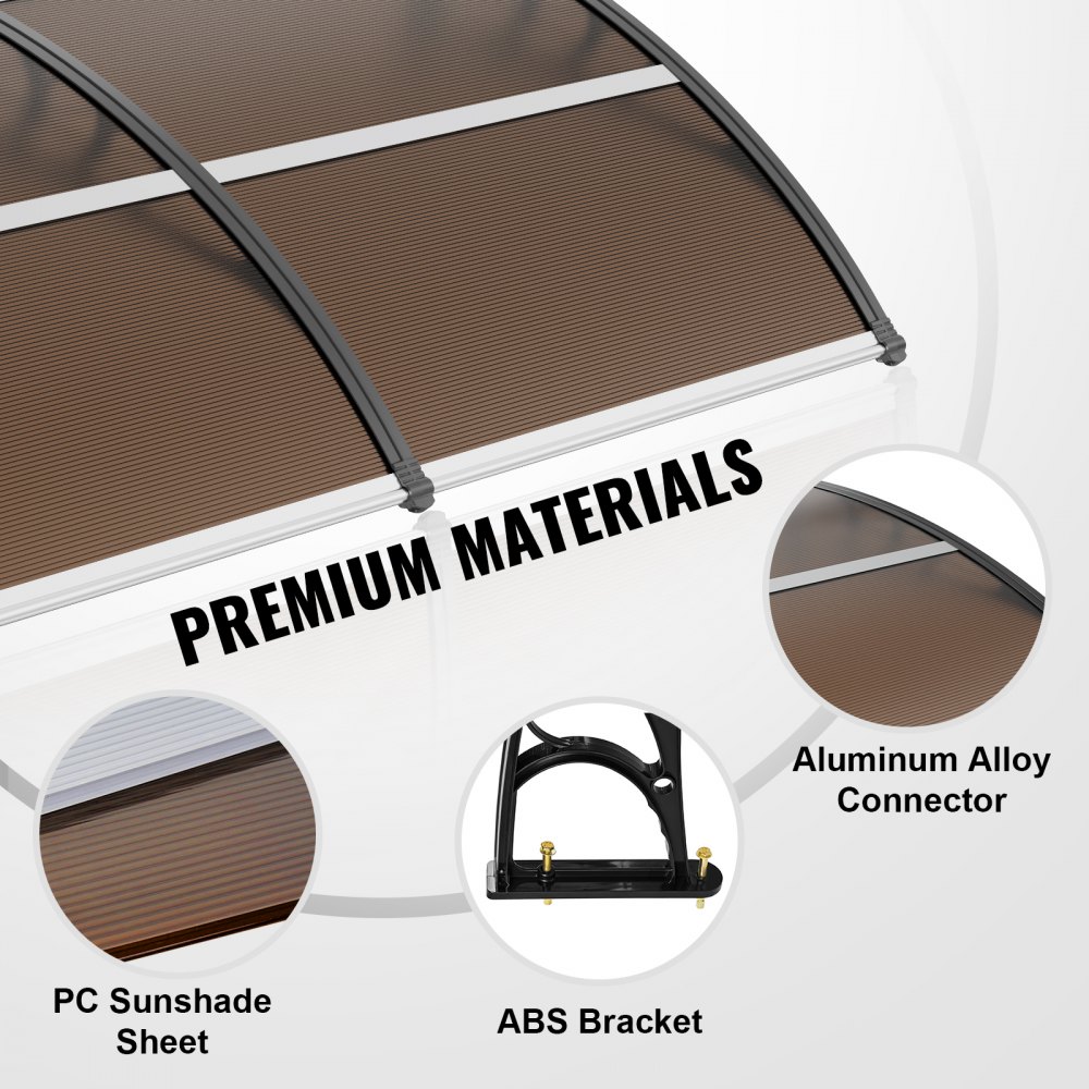 VEVOR Window Door Awning Canopy 80" x 40", UPF 50+ Polycarbonate Entry Door Outdoor Window Awning Exterior, Front Door Overhang Awning for Sun Shutter, UV, Rain, Snow Protection, Hollow Sheet