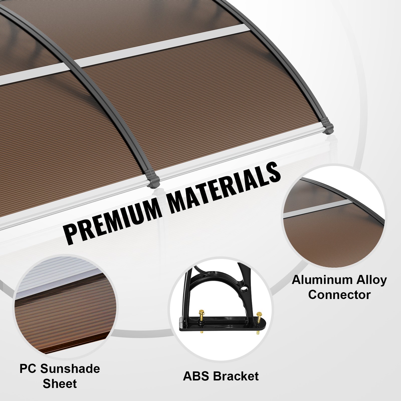 VEVOR Window Door Awning Canopy 80" x 40", UPF 50+ Polycarbonate Entry Door Outdoor Window Awning Exterior, Front Door Overhang Awning for Sun Shutter, UV, Rain, Snow Protection, Hollow Sheet