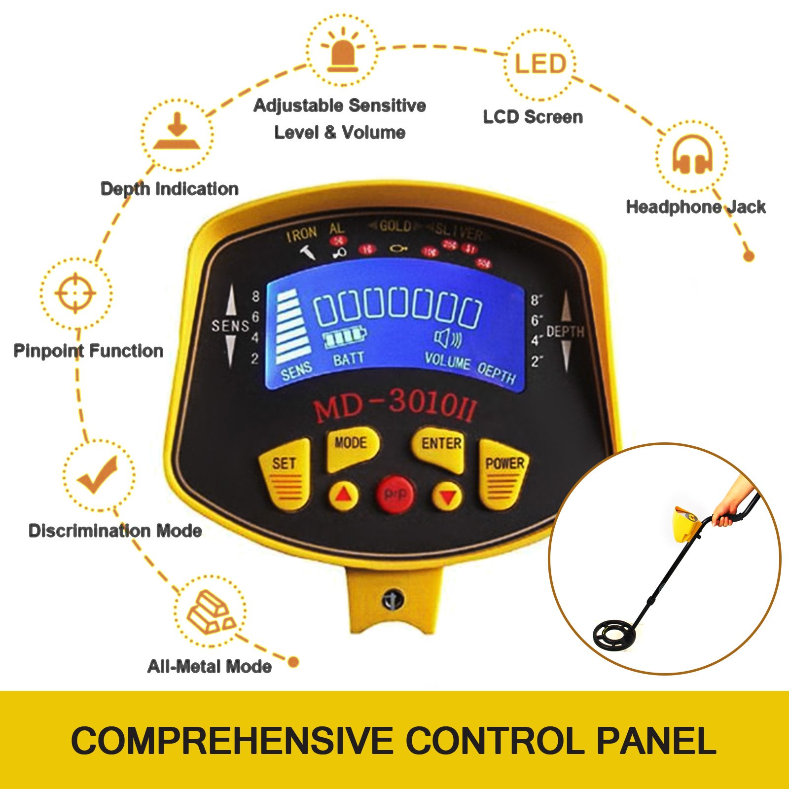 MD-3010 Deep Sensitive Metal Detector Gold Digger Treasure Hunter LCD Waterproof