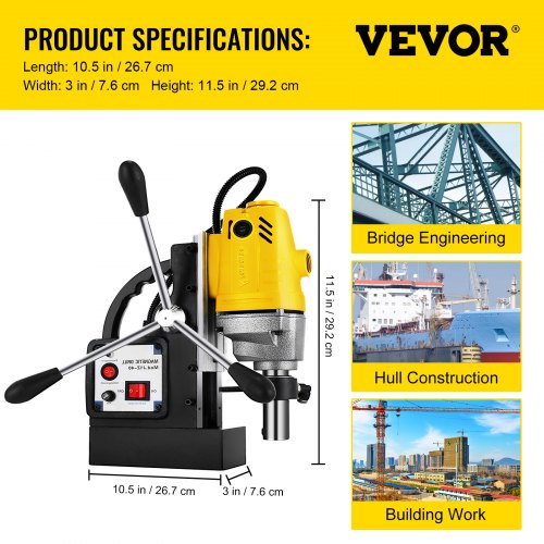 VEVOR 1100W Magnetic Drill Press with 1-1/2 Inch (40mm) Boring Diameter MD40 Magnetic Drill Press Machine 2810 LBS Magnetic Force Magnetic Drilling System 670 RPM Portable Electric Magnetic Drill