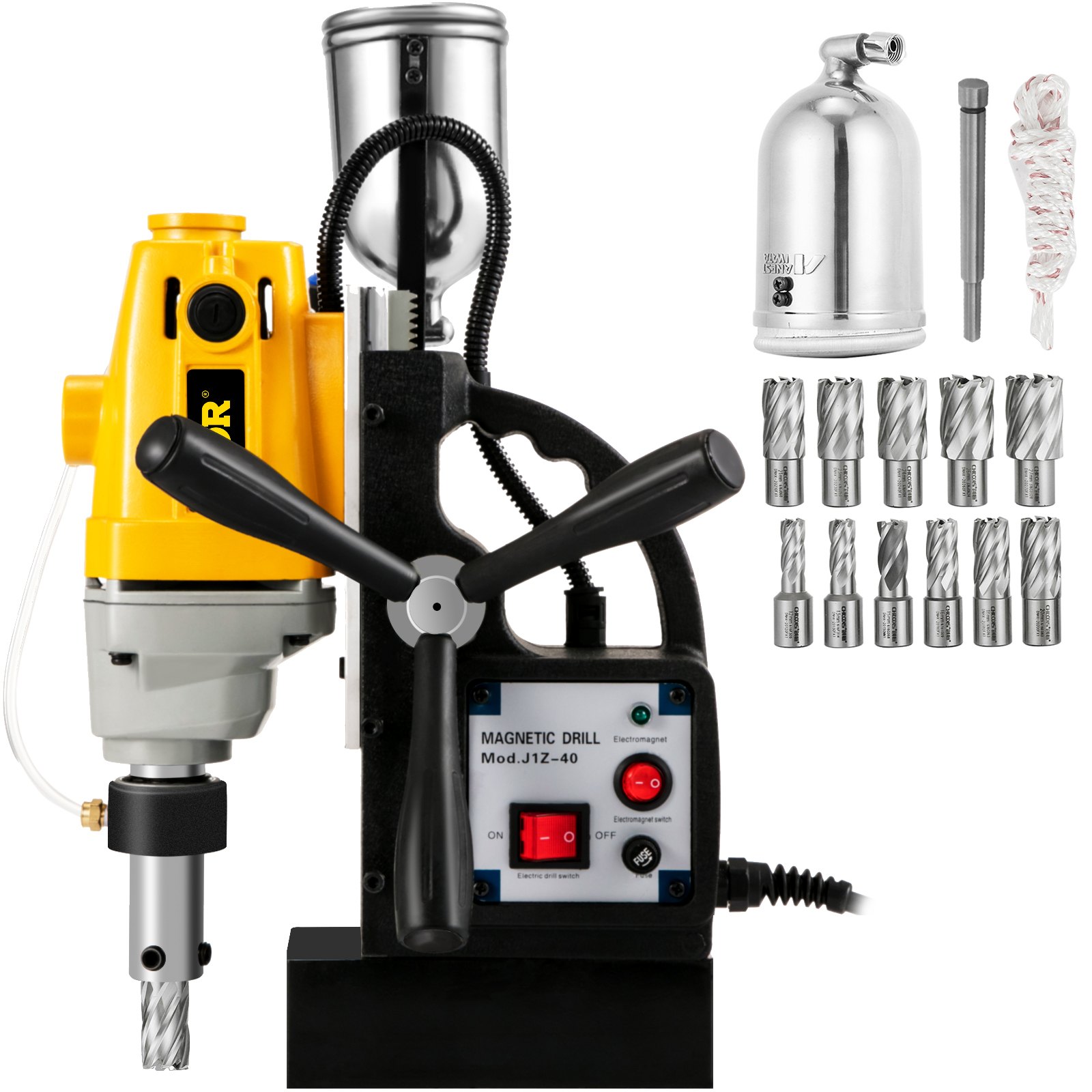 VEVOR Magnetic Drill, 40MM Magnetic Drill Press, 1100W Magnetic Core Drill, 2700 LBS Magnet Force Drilling Machine, 220V Electromagnetic Drill Press, Mag Drill with 11PC 1 in HSS Annular Drill Bits