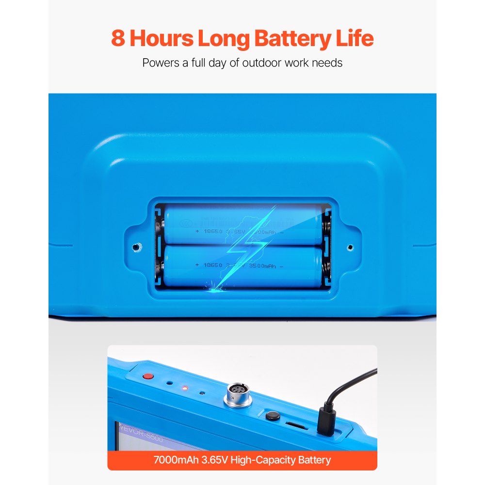 VEVOR Underground Water Detector, Up to 1640ft (500m) Pro Underground Water Detection Locator, 7" Touchscreen Auto Mapping Well Detector Explorer with Multi-Frequency Measurement, 8GB Card, Carry Case