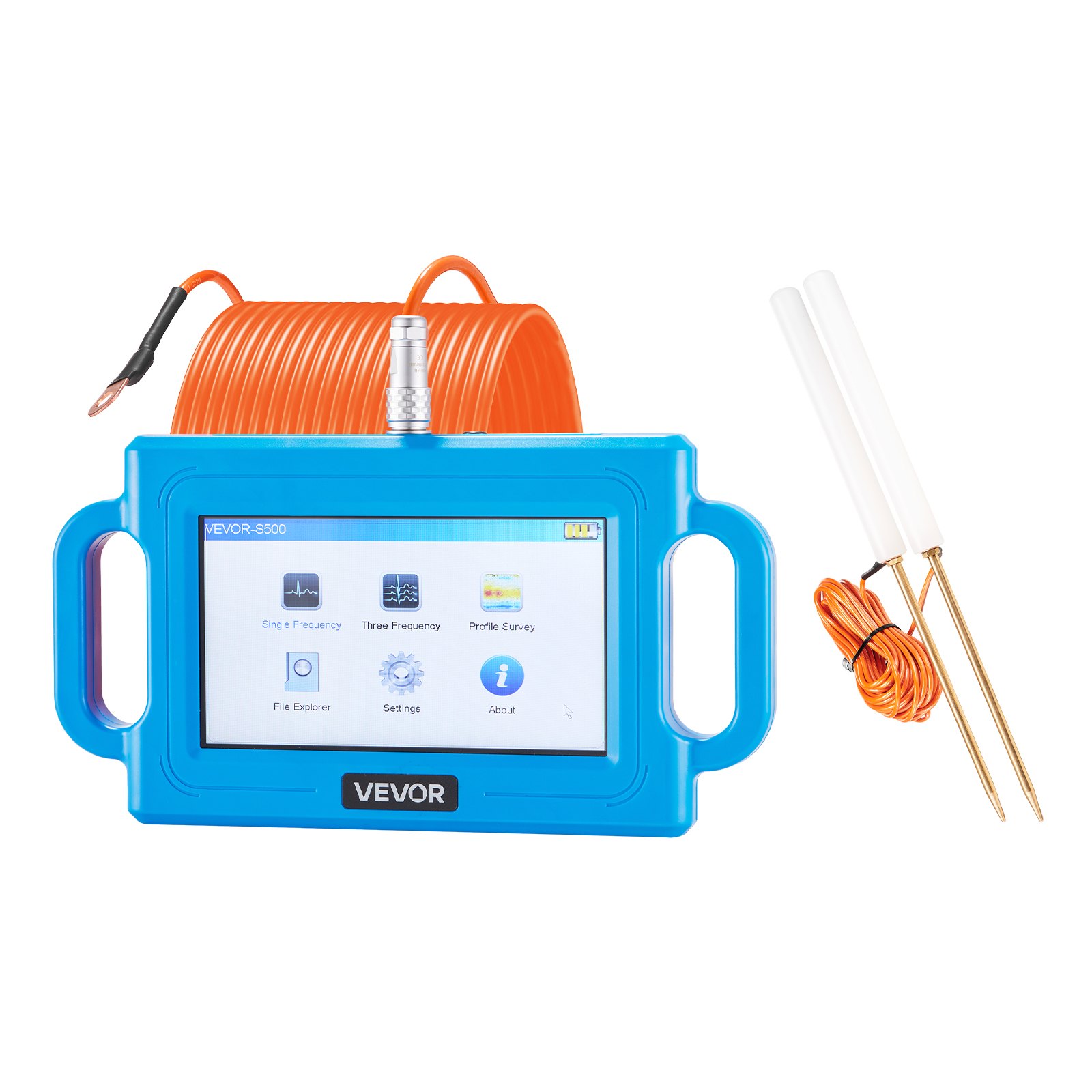 VEVOR Underground Water Detector, Up to 1640ft (500m) Pro Underground Water Detection Locator, 7" Touchscreen Auto Mapping Well Detector Explorer with Multi-Frequency Measurement, 8GB Card, Carry Case