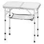 VEVOR Folding Camping Table, Adjustable Height Portable Side Tables, Aluminum MDF Beach Table with Mesh Layer, Carrying Handle, Lightweight Compact for Outdoor Picnic BBQ Cooking, 24x16in, Silver