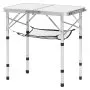 VEVOR Folding Camping Table, Adjustable Height Portable Side Tables, Aluminum MDF Beach Table with Mesh Layer, Carrying Handle, Lightweight Compact for Outdoor Picnic BBQ Cooking, 24x16in, Silver