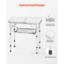 2ft Folding Portable Camping Table Aluminum Outdoor Table Adjustable Height