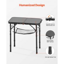2ft Folding Portable Camping Table Aluminum Outdoor Table Adjustable Height
