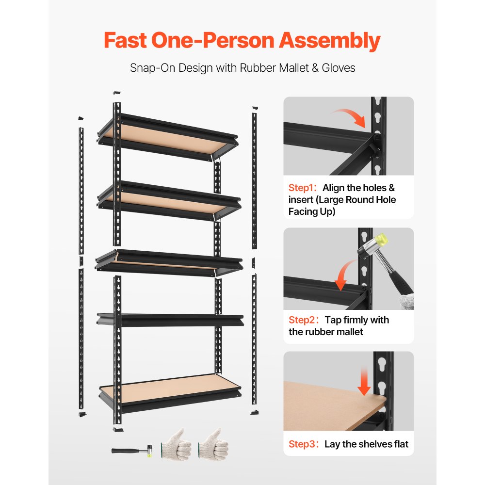 VEVOR Storage Shelves, 5-Tier Adjustable, 2000 lbs Capacity, Heavy Duty Garage Storage Shelving Unit, Metal Utility Rack Shelf, for Kitchen Pantry Basement Bathroom, 28.35" W x 12.17" D x 59.84" H