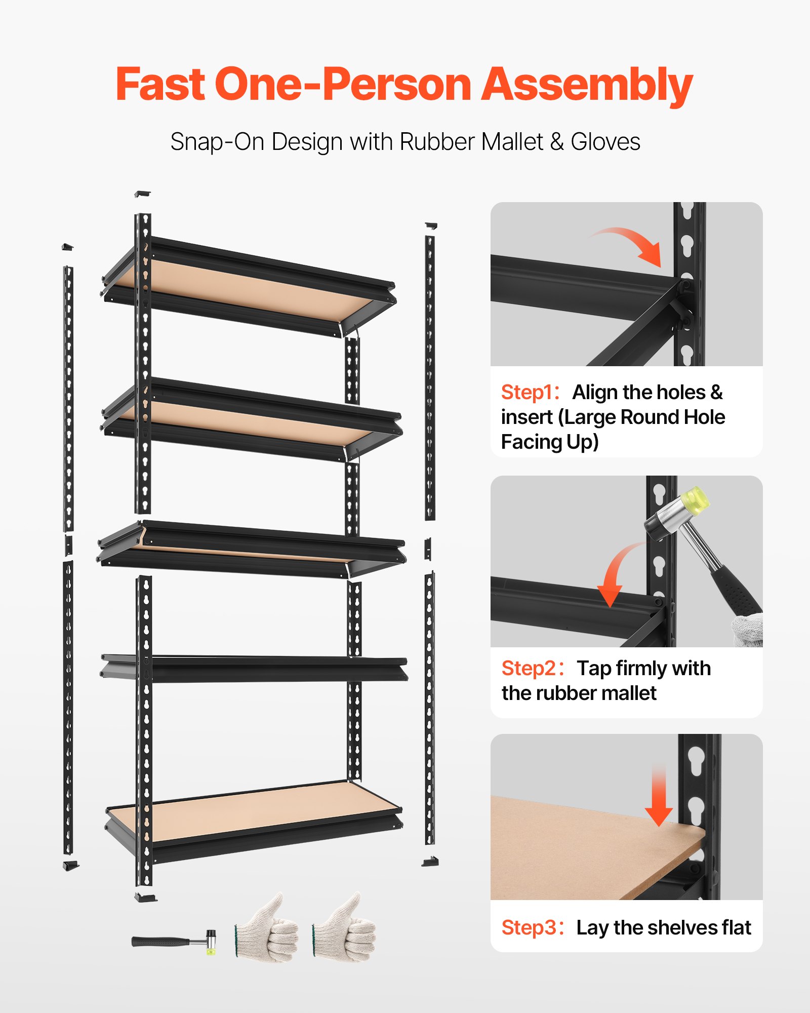 VEVOR Storage Shelves, 5-Tier Adjustable, 2000 lbs Capacity, Heavy Duty Garage Storage Shelving Unit, Metal Utility Rack Shelf, for Kitchen Pantry Basement Bathroom, 28.35" W x 12.17" D x 59.84" H