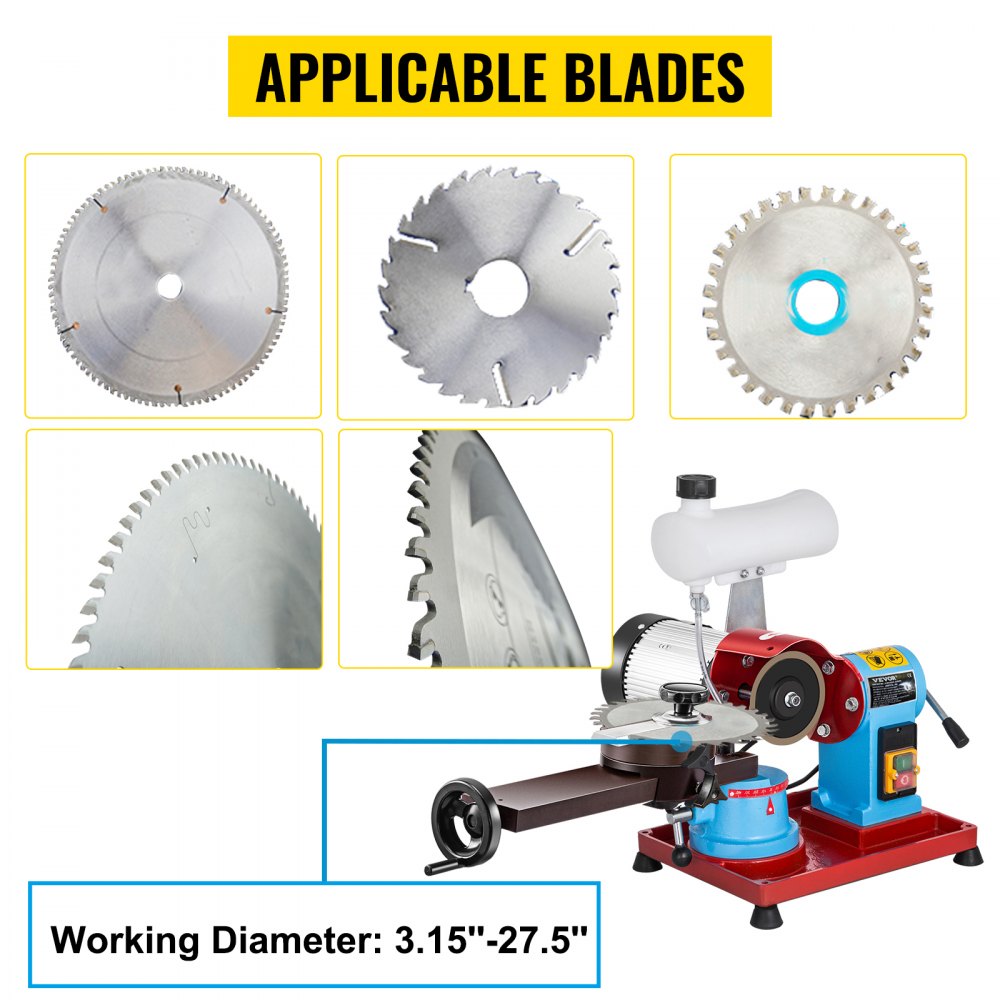 VEVOR Circular Saw Blade Sharpener 370W Saw Blade Sharpener 230V Electric Circular Saw Blade Sharpen 3''-27.5'' / 80-700MM 2850RPM Electric Water Injection Grinding Grinder Machine