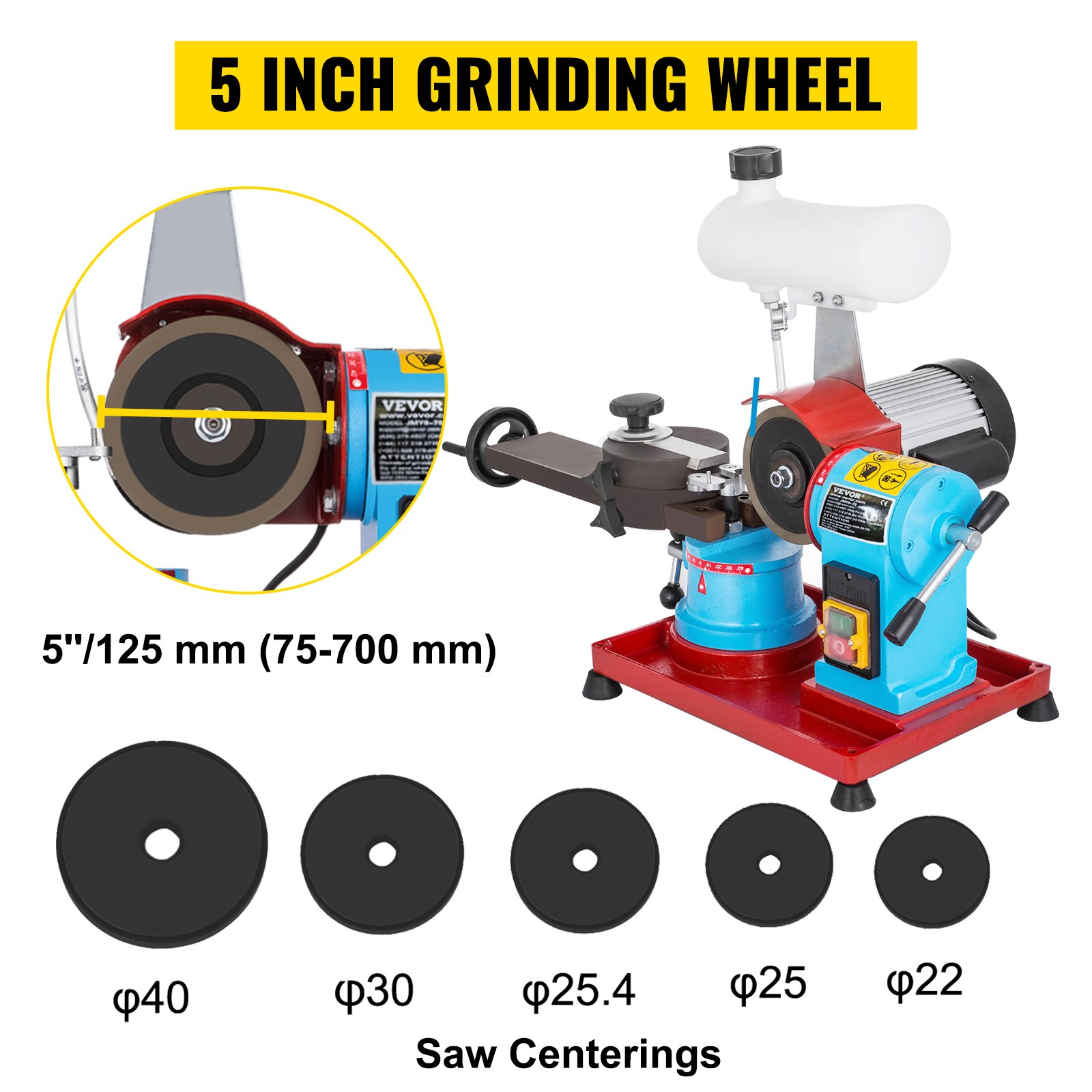 VEVOR Circular Saw Blade Sharpener 370W Saw Blade Sharpener 230V Electric Circular Saw Blade Sharpen 3''-27.5'' / 80-700MM 2850RPM Electric Water Injection Grinding Grinder Machine